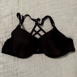 Victoria secret 36B black racerback bra with front closure clasp.